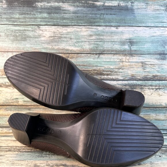 Ecco Chelsea Booties Womens Sz 9-9.5 Brown Leather Snake Print Slip On Dress - Picture 7 of 13